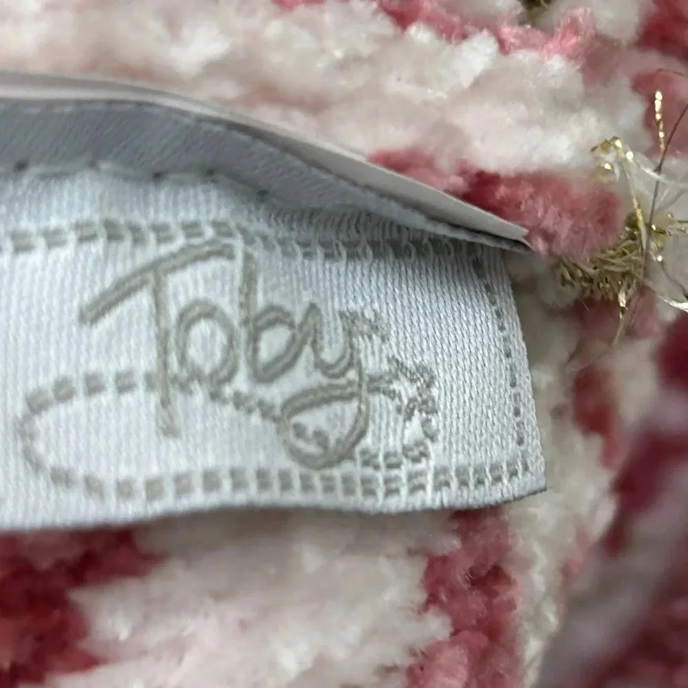 Tobys Pink and‎ White Winter Hat with Brown 